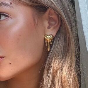 Meltdown Artistic Gold Heart Drip Earrings
